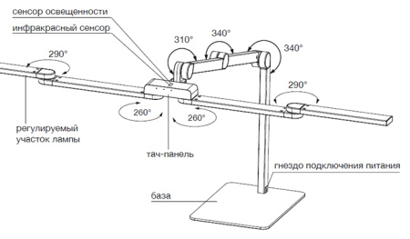 Светильник настольный свд 20Вт 3000/3500/4000/5000/5700К 800лм черный подставка диммер сенсор Osram