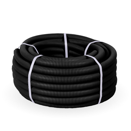 Труба гофра 25мм ПНД тяжелая 50м ПРОМРУКАВ черный безгалогенная (HF)