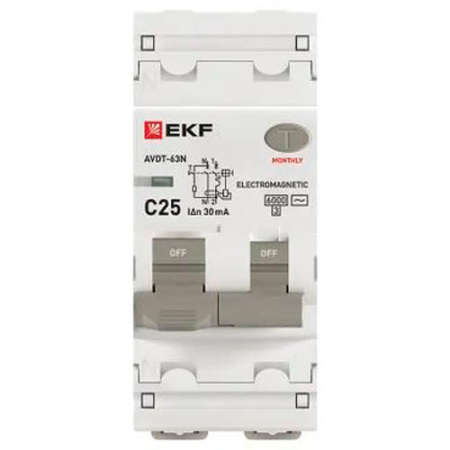 Дифавтомат 2Р 25А C тип AC 30мА 6кА 2мод АВДТ-63N EKF PROxima