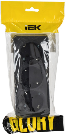 Глори черный розетка открытая 3-мест заземление IP20 