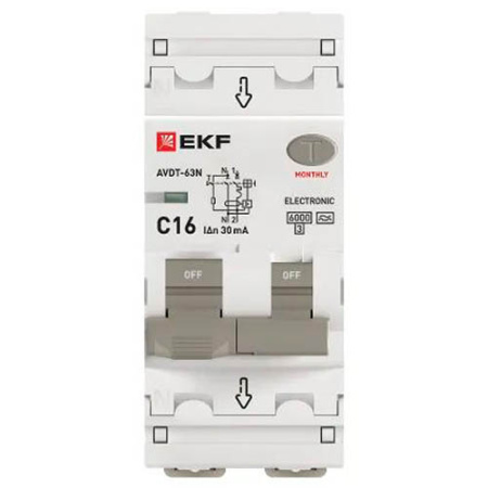 Дифавтомат 2Р 16А C тип A 30мА 6кА 2мод АВДТ-63N EKF PROxima