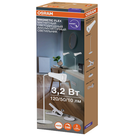 Светильник настольный свд 3,2Вт 4000К 80лм белый подставка, прищепка, настенный USB аккумулятор Osra