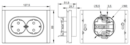 Фортепиано сталь розетка скрытая 2-мест заземление быстрозажим. клем. IP20 