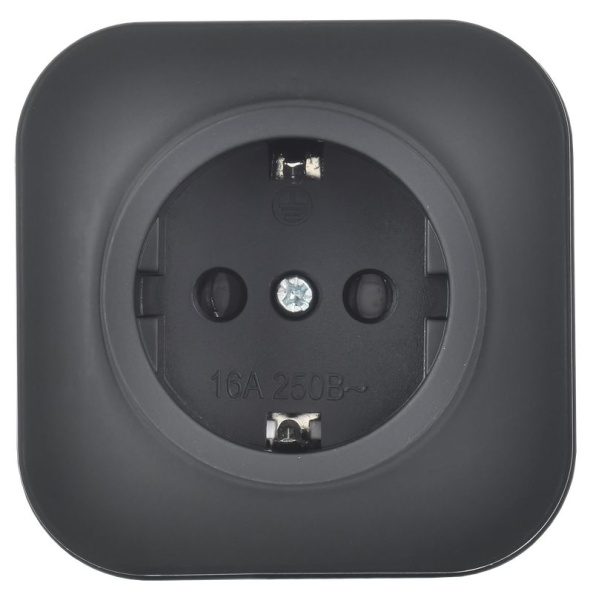 Глори черный розетка открытая 1-мест заземление IP20 