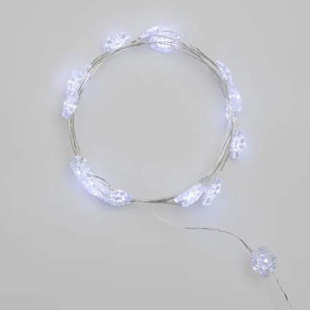 Гирлянда нить 2м белый 20свд IP20 серебро провод снежинки Роса 2хCR2032