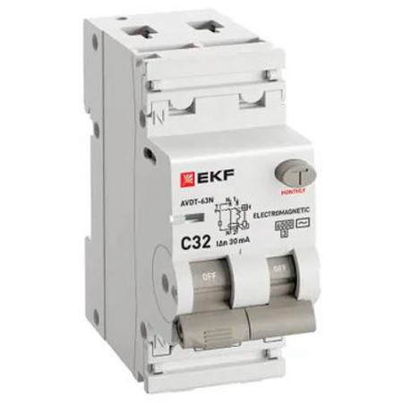 Дифавтомат 2Р 32А C тип AC 30мА 6кА 2мод АВДТ-63N EKF PROxima