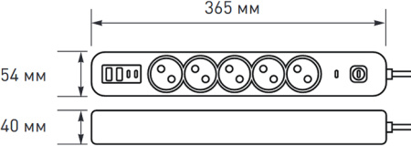 Удлинитель 5-мест 5м ПВС 3*1,5 белый выкл EKF  2USB 2,4А+2USBtype-С