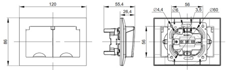 Сканди арктический белый розетка скрытая 2-мест заземление с крышкой шторки IP44