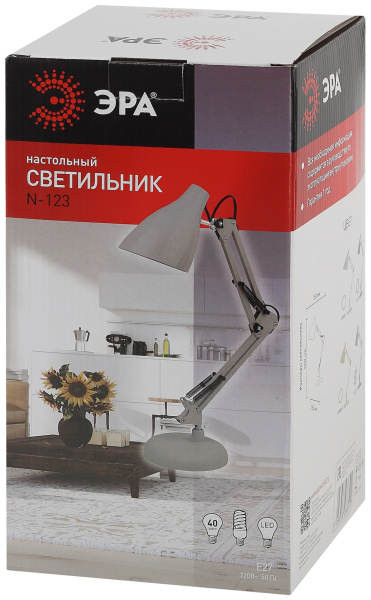 Светильник настольный 40Вт Е27 серый подставка ЭРА