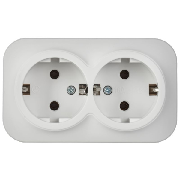 Глори белый розетка открытая 2-мест заземление IP20 