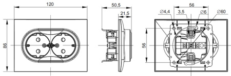 Сканди арктический белый розетка скрытая 2-мест заземление IP20