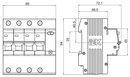 Дифавтомат 4Р 40А C 30мА 4,5кА АД14 5мод IEK