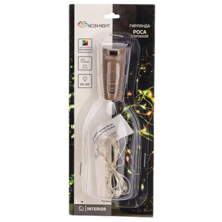 Гирлянда нить 2м мультицвет 20свд IP20 медный провод Роса с пробкой 3хLR44