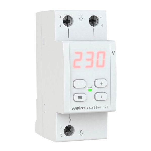 Реле напряжения 1ф 63А 2мод D2-63 Welrok RED