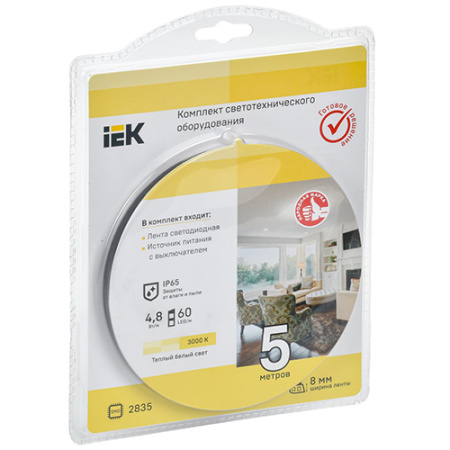 Лента свд 12В 4,8Вт/м 60свд/м 3000К 2835 IP65 IEK комплект