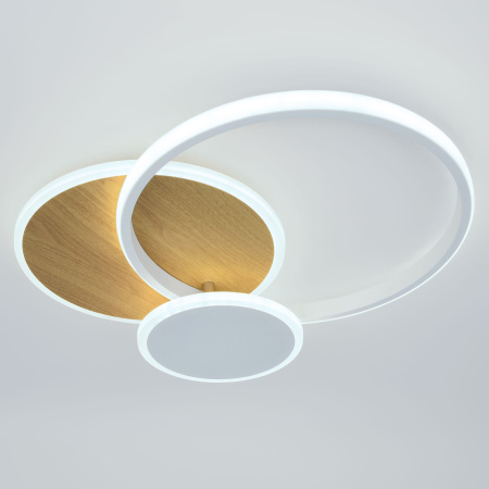 Светильник потолочный (люстра) свд 60Вт 3000К-6500К 4900лм белый/дерево пульт