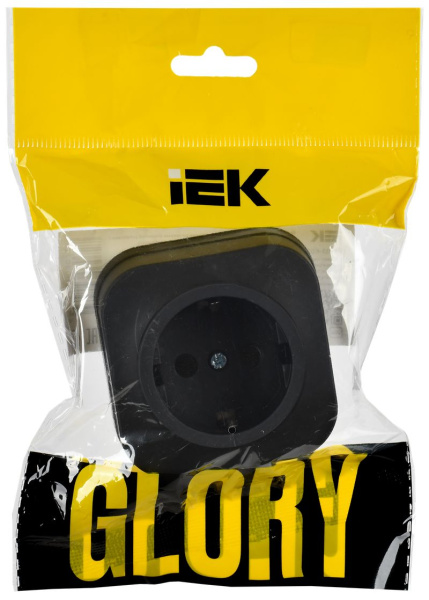 Глори черный розетка открытая 1-мест заземление IP20 