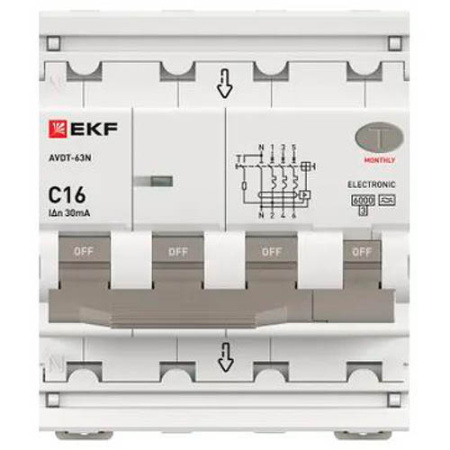 Дифавтомат 4Р 16А C тип A 30мА 6кА 4мод АВДТ-63N EKF PROxima