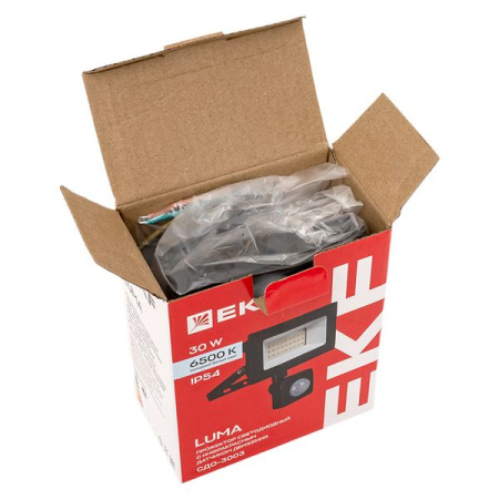 Прожектор свд 30Вт 6500К 2400лм черный IP65 110° Luma EKF датчик движения