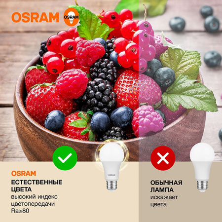 Лампа свд 220В Е27 15Вт 3000К 1200лм стандарт A60 матовая Osram LED Value анал.7071101,704746