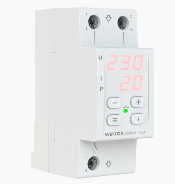 Реле напряжения и тока 1ф 40А 2мод VI-40  Welrok